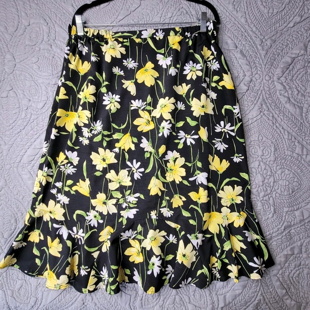 Alfred Dunner‎ Skirt 14 Black Floral Ruffle Cottagecore Eclectic Boho Skirt - Picture 4 of 7